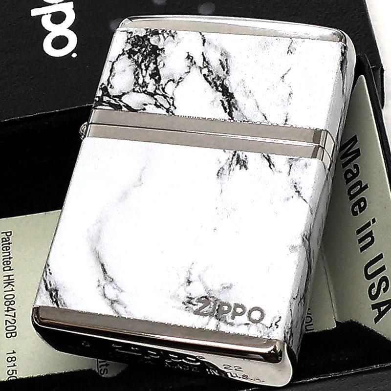 ジッポ ライター ZIPPO ロゴ シルバー ホワイト 4面加工 大理石 Marble Logo かっこいい おしゃれ メンズ ギフト プレゼント