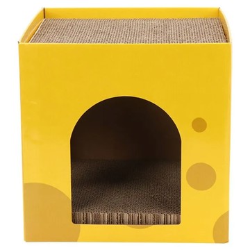 卡哇伊 雙層起司盒瓦楞貓抓板  黃色  1個  31 x 31 x 30cm