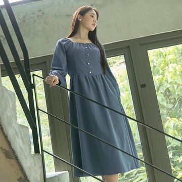 氣質方領珍珠釦兩穿長洋裝 MISS