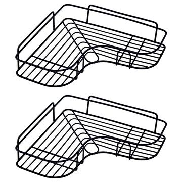 免鑽孔浴室廚房三角置物架 無痕黏貼 穩固耐重 鏤空瀝水  黑色  2組