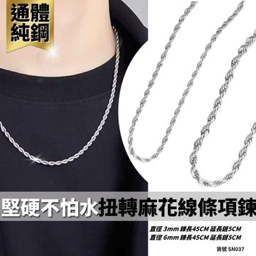 銀色 3mm 6mm 項鍊 麻花項鍊 鈦鋼 短項鍊 現貨 扭轉 歐美 麻花 線條 單鍊 男飾品 辣妹 男生 SN037