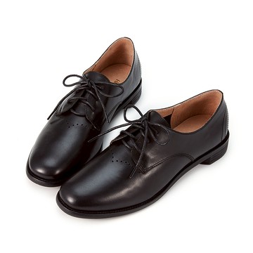 零碼柔軟全真皮車線造型圓頭德比鞋 黑色