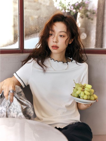 3顏色 釉下三重奏針織上衣 木耳邊領撞色基礎百搭T恤