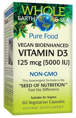 Natural Factors Whole Earth & Sea Vegan Bioenhanced Vitamin D3 5000 IU - 60 Vegetarian Capsules