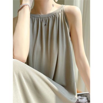 韓版春夏曲珠冰絲吊帶背心大碼連衣裙女百搭顯瘦內搭寬松長裙胖mm