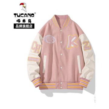 啄木鳥刺繡棒球服美式vintage休閑寬松情侶女夾克秋冬夾棉外套男