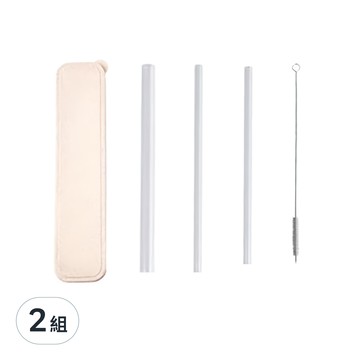 玻璃平口吸管 高硼矽玻璃含收納盒及清潔刷子  5個  2組