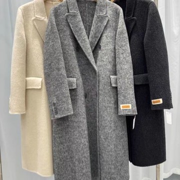 高級感10%駱駝絨雙面羊毛大衣女中長款 2024秋冬新款西裝領外套