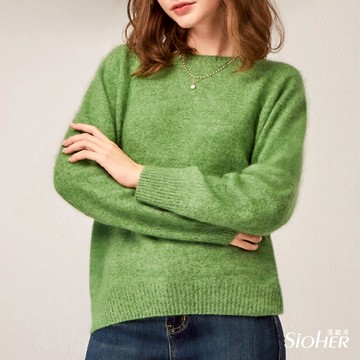 D. 雲霧拉毛克什米爾羊毛衫M-XL 綠色｜SiOHER熹歐禾