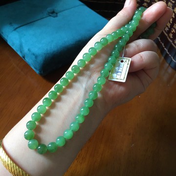 和田碧玉果綠8公釐 媽媽鏈 項鏈 重46克 料子細膩上手效果高貴