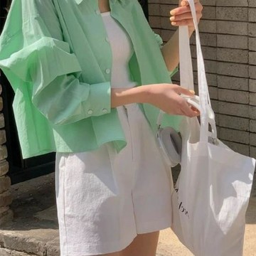 小個子防曬襯衫女夏薄款韓系簡約開衫外搭配吊帶卡腰寬松短款上衣