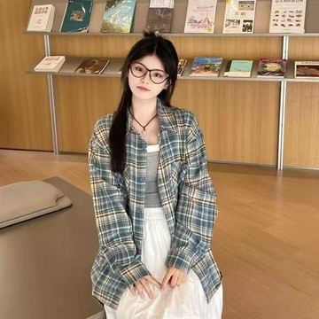 【MIMU】🌳有貨🌳 潮牌美式復古設計格紋襯衫男女情侶寬鬆休閒風長袖外套襯衣上衣服 百搭襯衫 垂感女襯衫