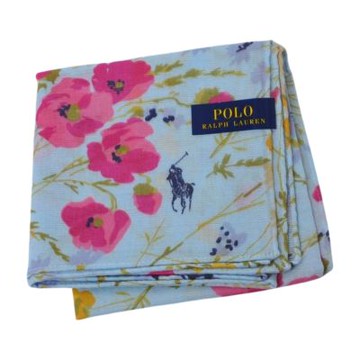 RALPH LAUREN POLO 繽紛花卉圖騰馬球LOGO圖騰帕領巾(淺藍系/46CM)