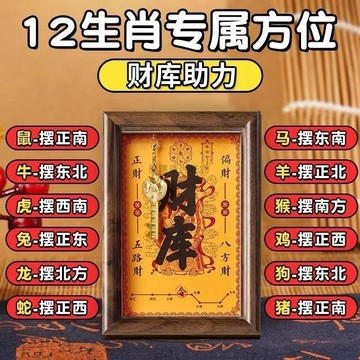 💥臺灣倉發貨💥金庫財庫開財庫財神相框辦公室工位擺件十二生肖金鑰匙正品招財擺件