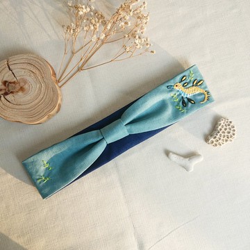 來自海的靈感系列-草海龍雙色拼接手工刺繡髮帶