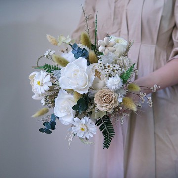 客製 白綠色新娘捧花 / 婚攝 乾燥花 永生花 捧花 花束 婚禮