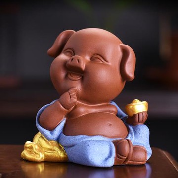 茶寵精品可養紫砂招財茶玩豬創意可愛陶瓷茶室擺設茶盤飾品小擺件