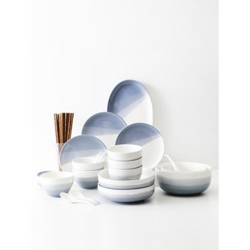 北歐創意碗盤餐具一人食家用陶瓷碗筷勺盤子多人組合10人碗碟套裝