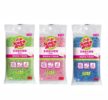 3m 百利多用途天然木棉漿加大菜瓜布,400tl,1片裝(三色隨機出)