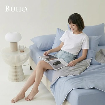 BUHO零度冰眠紗｜涼感6尺加大床包枕套+雙人涼被-多款任選 - 暮雲藍