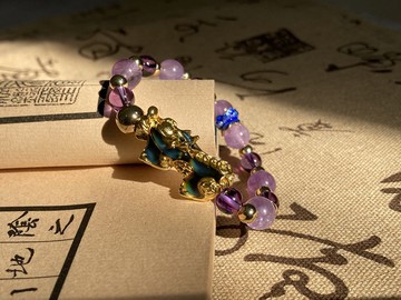 【紫耀貔貅 。 招財守護手串】變色貔貅、紫水晶、景泰藍
