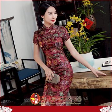氣質S形長旗袍 紫紅色復古中國風 旗袍趴 主題趴 新款旗袍 婚禮喜宴 演出服 改良旗袍長洋裝 七色可選 S-5XL加大碼-水水女人國