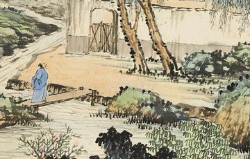 袁松年春訪草堂圖立軸30X62仿古畫復制名人字畫名家書畫作品掛畫