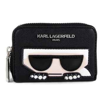 KARL LAGERFELD MAYBELLE 卡爾防刮多層次拉鍊式卡片零錢包(黑色)