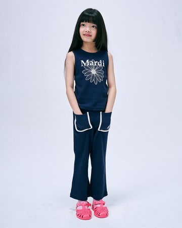 MARDI MERCREDI 童裝 印花口袋長褲 海軍藍色 經典小雛菊 奶油白花 純棉 KIDS WAFFLE FLARE PANTS