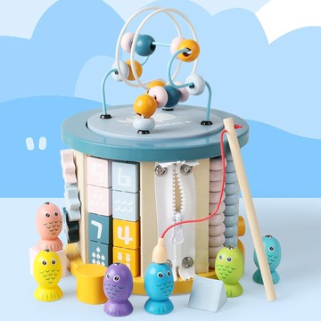 11合1木製玩具 男孩女孩兒童繞珠串珠 益智釣魚 嬰兒寶寶玩具