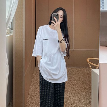 【巴黎精品】現貨+預購 T恤五分袖上衣-字母印花寬鬆棉質男女裝2色a1fy61