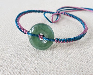 本命年【歲歲平安】平安扣翡翠絲光編織手鍊*SS46*招財、保平安