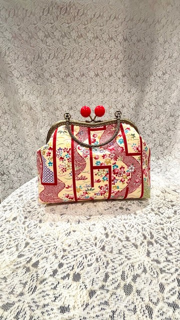 MBC 人手製 19cm心形口金 紅色 和風