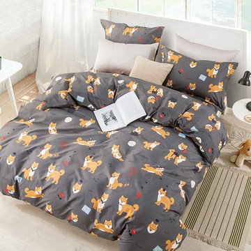 JINDACHI 金大器 天絲絨床包組  床包 + 兩用被 + 枕套2個  Queen Size  柴犬 灰色