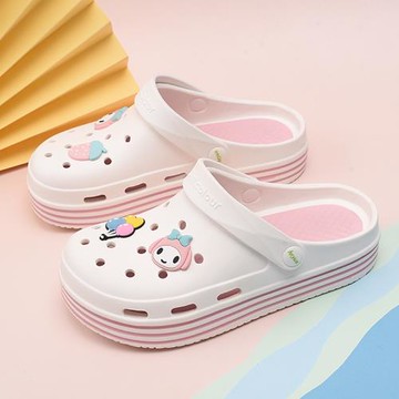 洞洞鞋女夏ins潮防滑厚底包頭半涼拖可愛卡通時尚學生沙灘鞋外穿