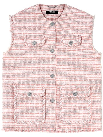 Versace - frayed tweed waistcoat - women - Fabric - 38 - Pink