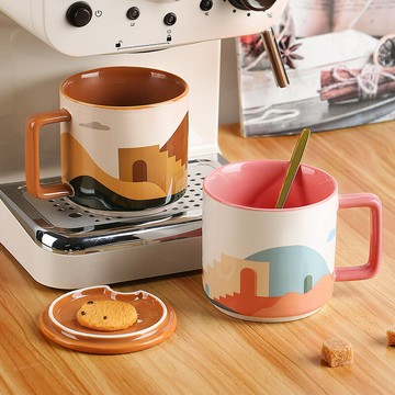 高顏值馬克杯帶蓋勺家用陶瓷杯小眾設計杯子創意咖啡杯辦公室喝水