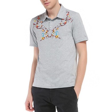 FINDSENSE MD 時尚 男 歐美 胸口花朵小烏印花 翻領 POLO衫 大碼 休閒 打底短T 短袖T恤 特色短T