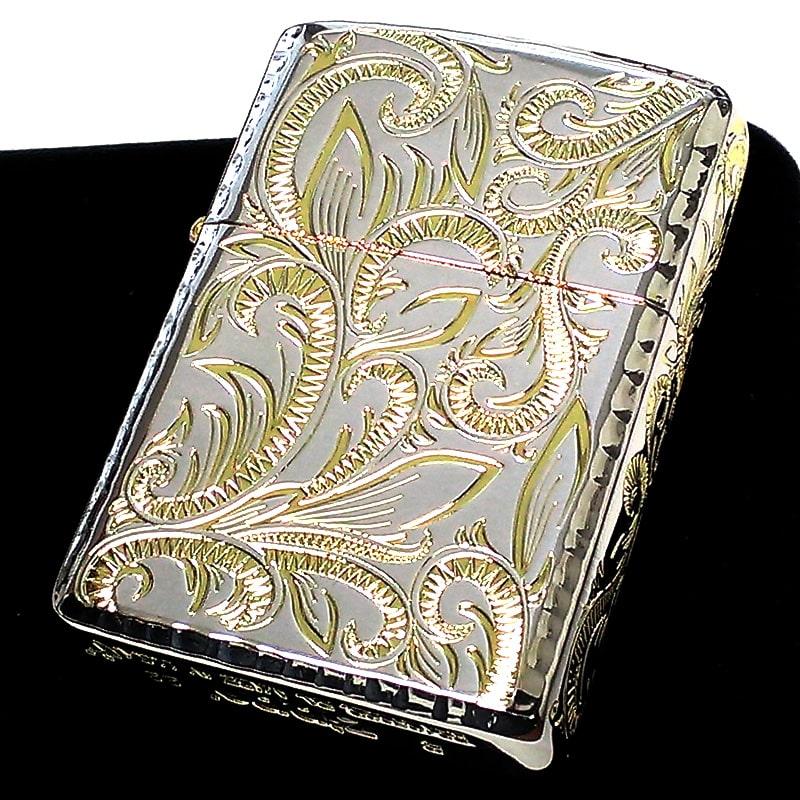 ZIPPO アーマー クラッシックアラベスク ジッポ ライター ５面彫刻 唐草 リーフ シルバー＆ゴールド 両面コーナーリューター加工 金銀