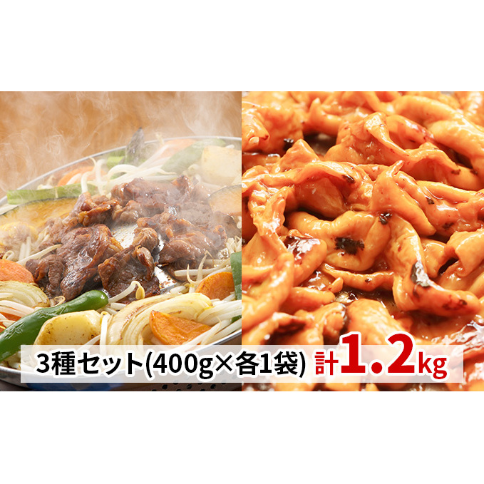 たかはしジンギスカン（ラム）とホルモン（みそ味・塩味）3種セット（400g×各1袋）計1.2kg