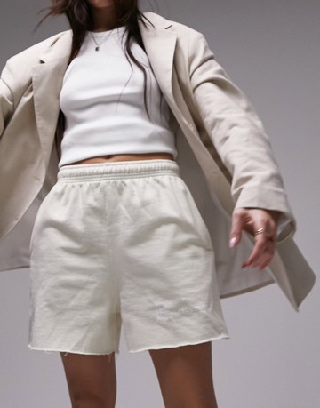 Topshop co-ord studio projects 1998 print vintage wash raw hem jogger short in oat-Neutral