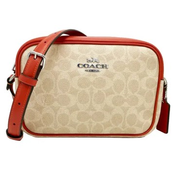 【COACH】C LOGO斜背相機包(卡其/橘)