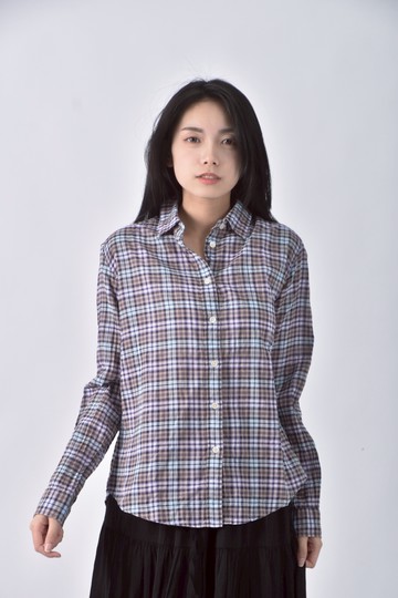 (L) uniqlo格紋藍色襯衫上衣