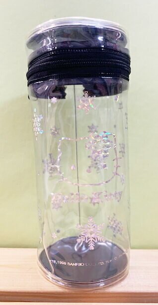 【震撼精品百貨】Hello Kitty 凱蒂貓 Hello Kitty日本SANRIO三麗鷗KITTY化妝包/筆袋-透明圓形雪花黑*01110 震撼日式精品百貨