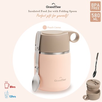 GrandTies 580ml雙層不鏽鋼保溫杯悶燒罐/真空燜燒罐 GT007215821 一體式/保冷/保溫/悶燒杯-豆沙粉