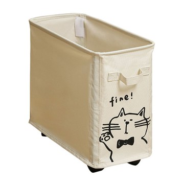 貓咪牛津布可滑輪夾縫收納籃 28L 40 x 20 x 35cm  米白色  1個