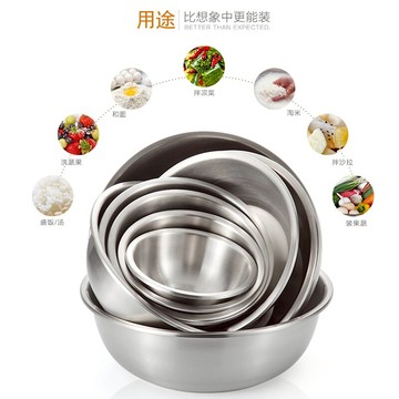 加厚304不銹鋼盆圓形洗菜盆湯盆 廚房用打蛋盆烘焙加深不銹鋼盆子