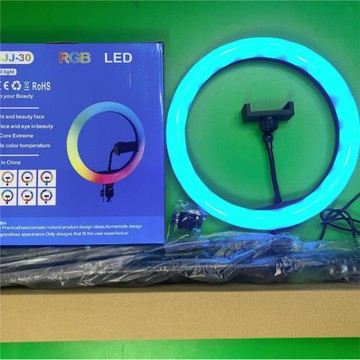 新款12寸RGB環形補光燈七彩LED跑馬燈美顏自拍30cm新品支架