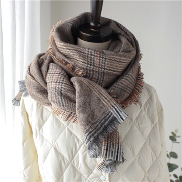 明星同款披肩圍巾兩用超長加厚千鳥格圍脖女秋冬季仿羊絨