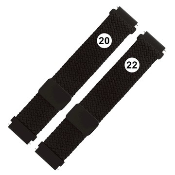 Watchband / 20.22mm / 各品牌通用 快拆型 交叉編織 磁吸黑扣 尼龍錶帶 黑色 ＃864-NN002-BK
